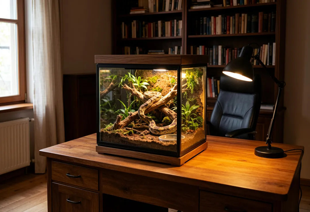 Custom Reptile Enclosures Ball Python Snake Bioactive Terrarium Walnut Wood Study Desk