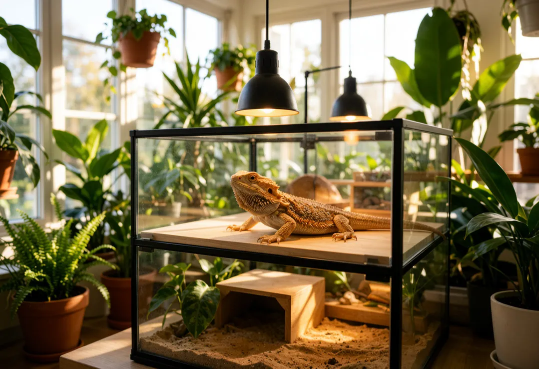 Custom Reptile Enclosures Bearded Dragon Sunroom Glass Basking Platform Terrarium Setup