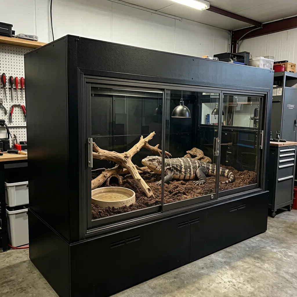 Custom Reptile Enclosures Large Tegu Lizard Habitat Heavy Duty Black PVC Terrarium Stand