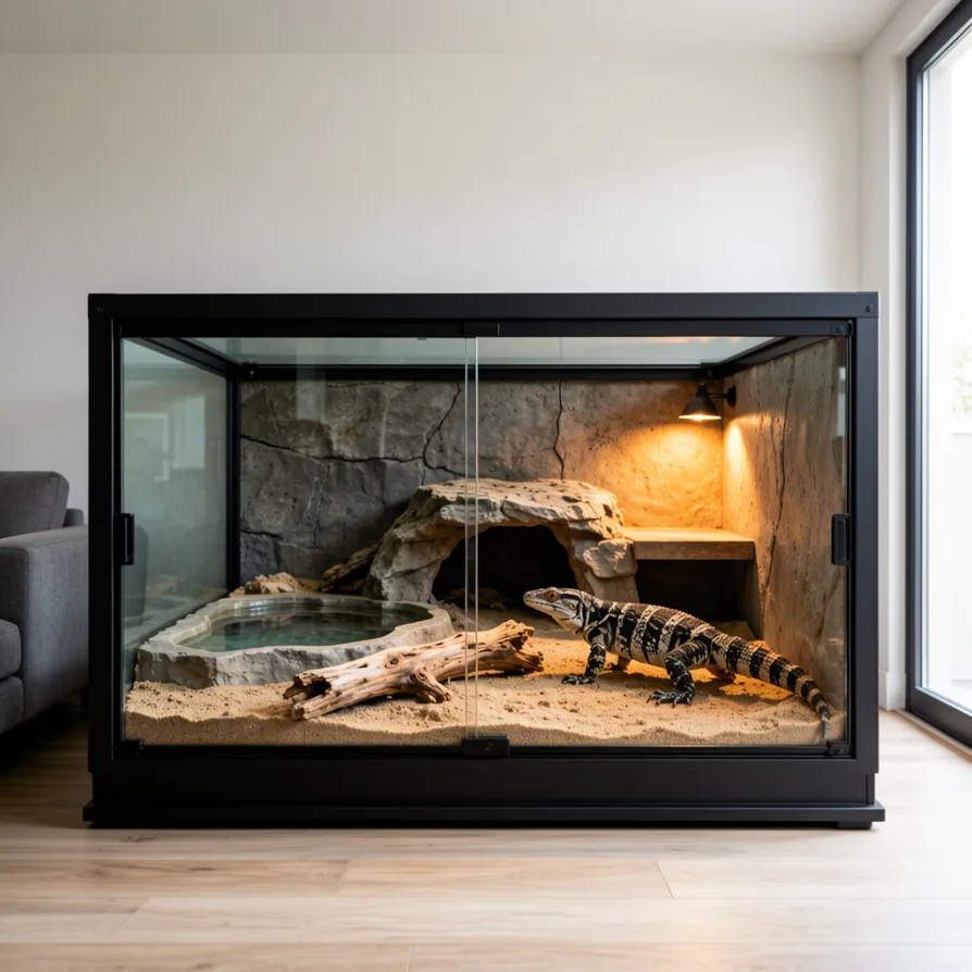Custom Reptile Enclosures Tegu Lizard 3D Rock Background Heavy Duty Black PVC Terrarium