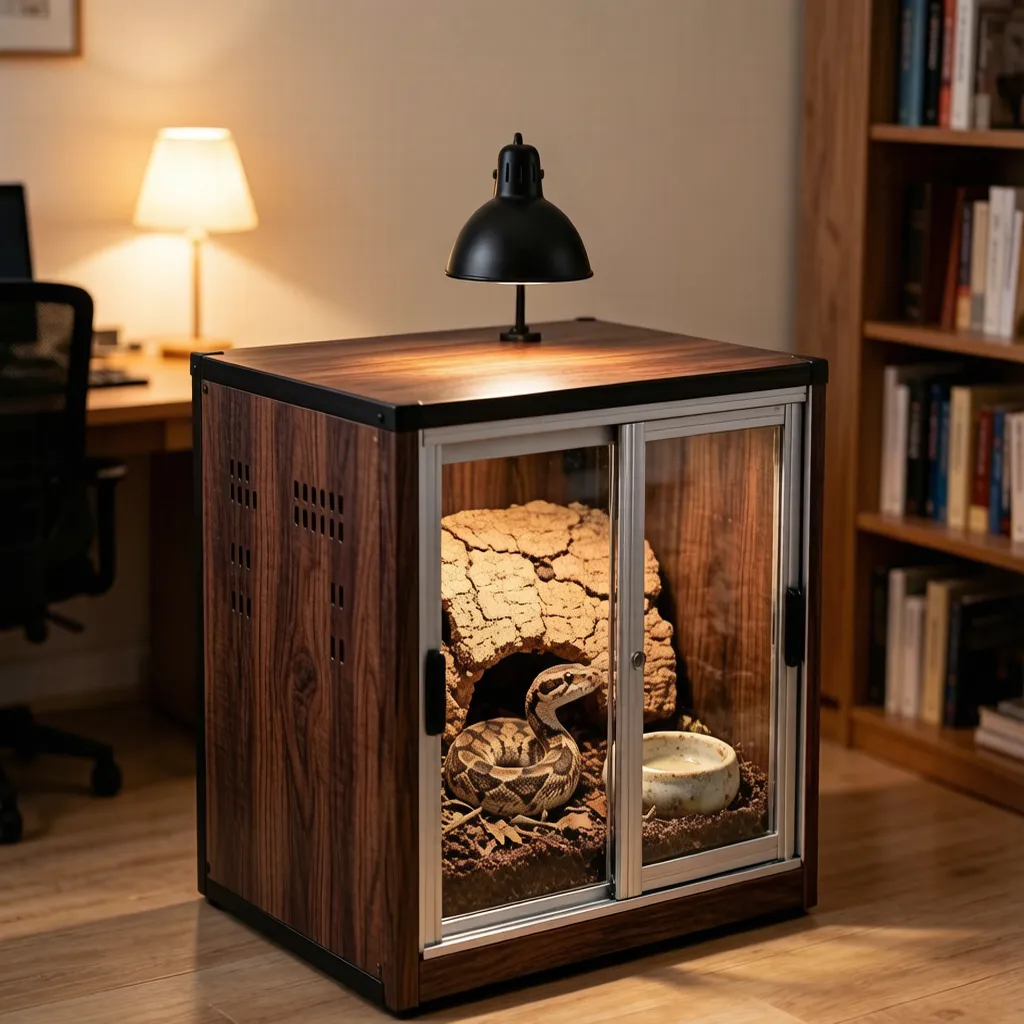 Dark Woodgrain Walnut Ball Python Snake Custom Reptile Enclosures Sliding Glass Home