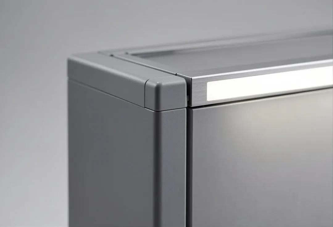 Precision welded corner joint and aluminum frame detail with LED lighting for retail reptile enclosures