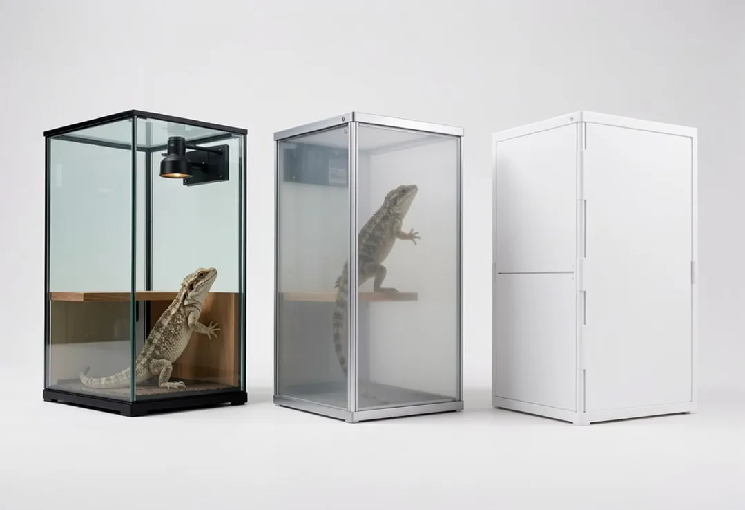 Glass vs acrylic vs PVC reptile enclosure material comparison for pet store buyers